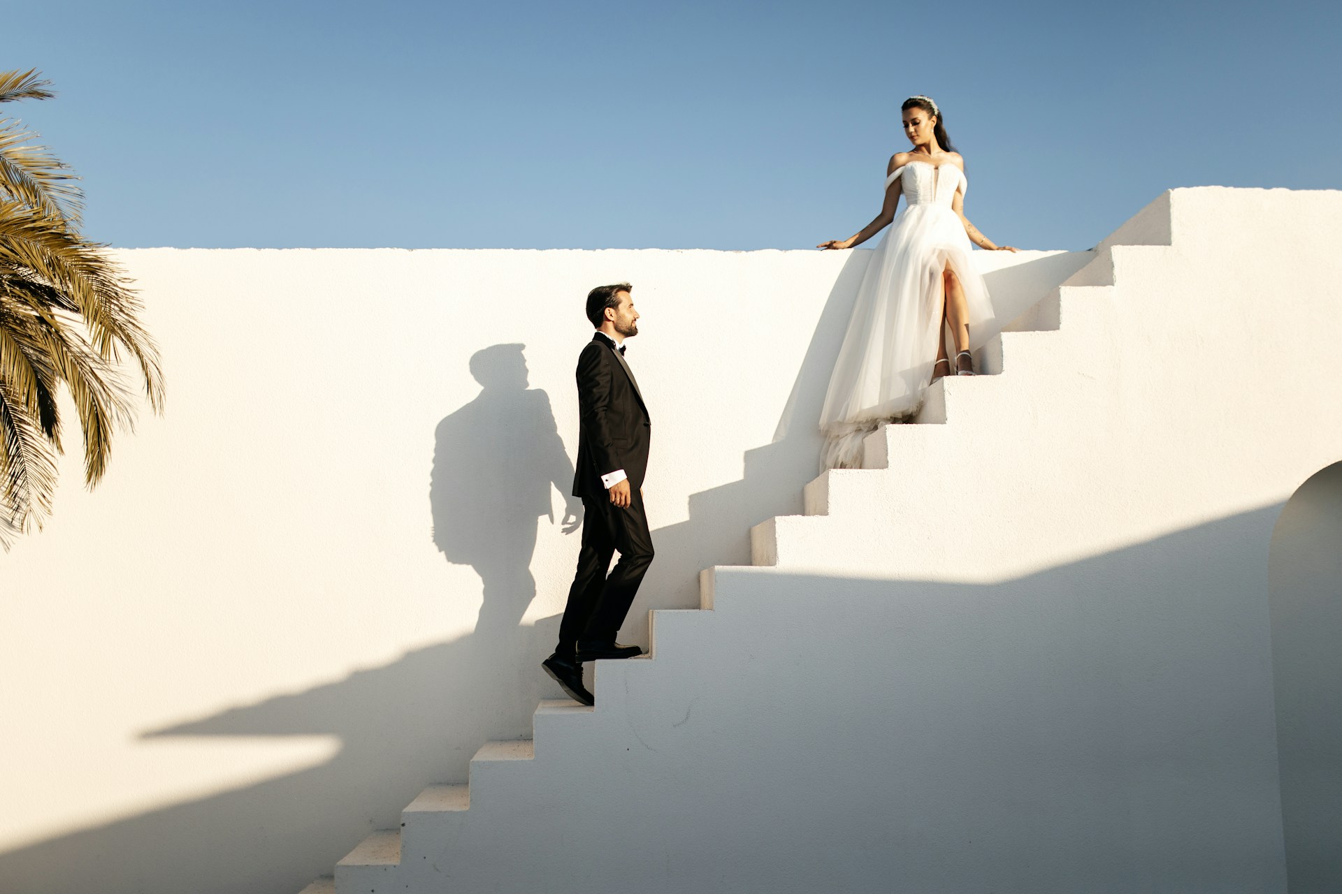 A modern bride and groom on their wedding day.