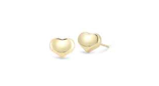 a pair of yellow gold heart shaped stud earrings