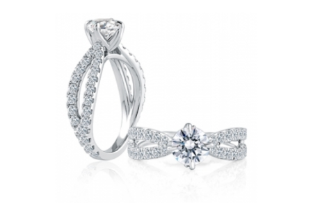 An elegant split shank solitaire engagement ring from Fire & Ice, available at Rogers Jewelry Co.