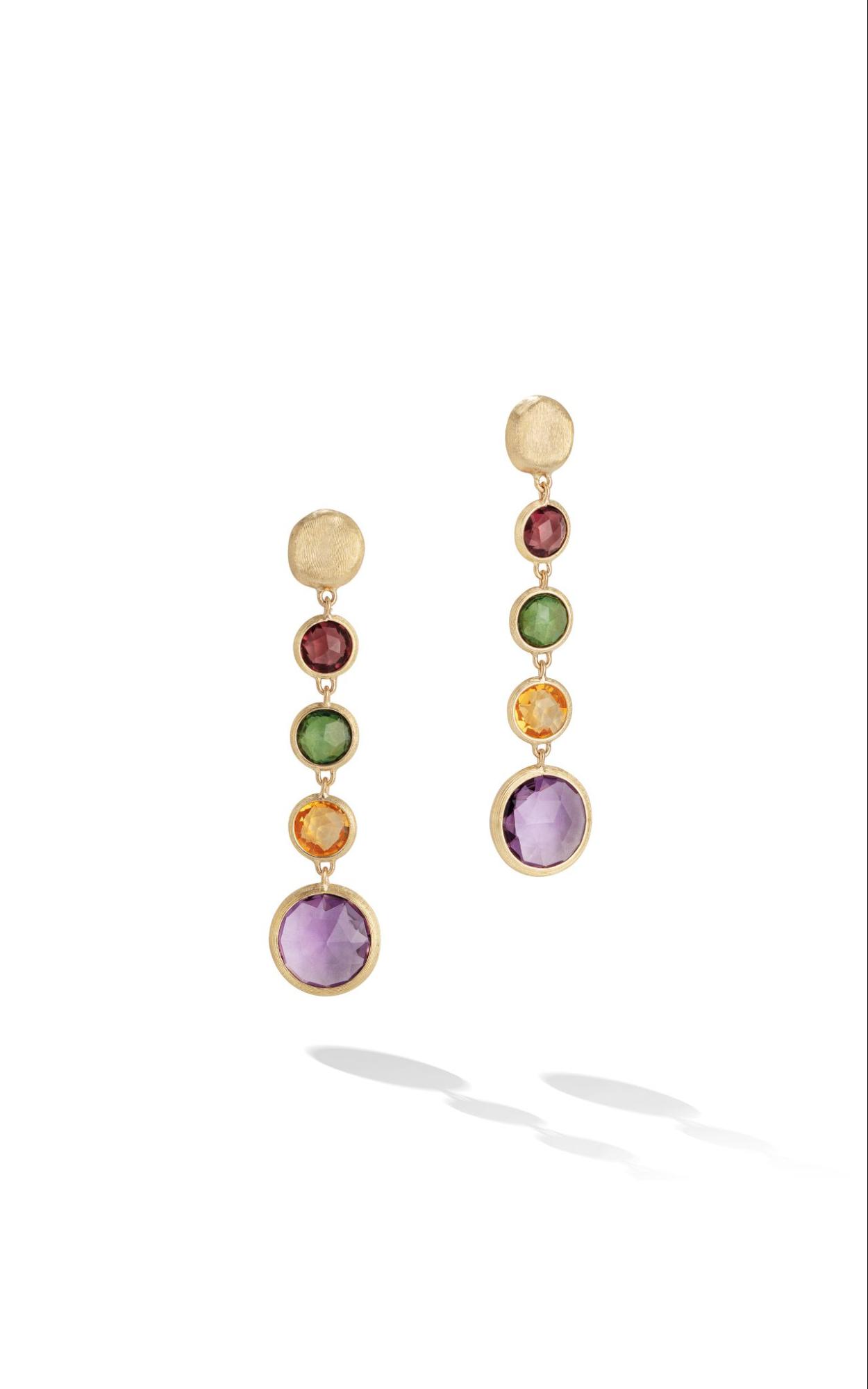 A yellow gold drop gemstone earrings