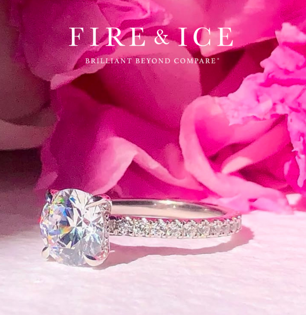 Fire & Ice Valentine's Day Fire & Ice Valentine's Day image featuring an engagement ring in front of pink flower petals