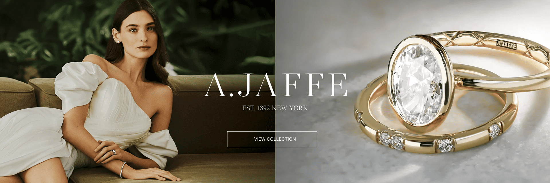 A.Jaffe featuring bridal rings and a model