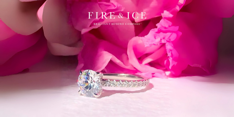 Fire & Ice Valentine's Day Fire & Ice Valentine's Day image featuring an engagement ring in front of pink flower petals
