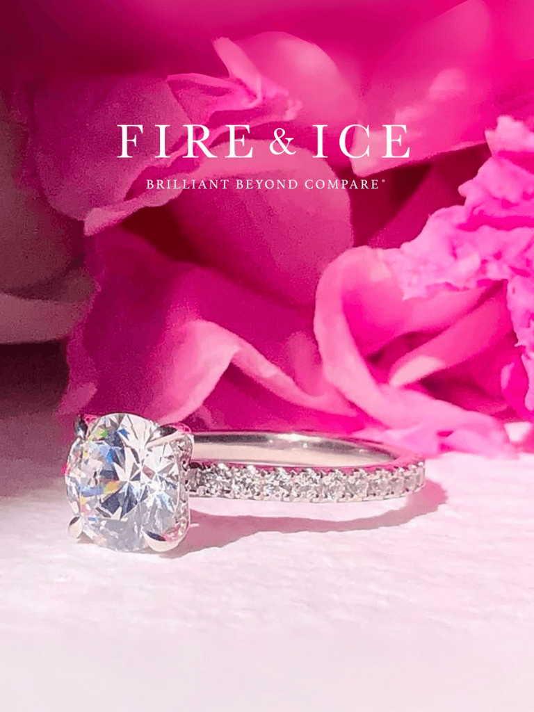 Fire & Ice Valentine's Day Fire & Ice Valentine's Day image featuring an engagement ring in front of pink flower petals
