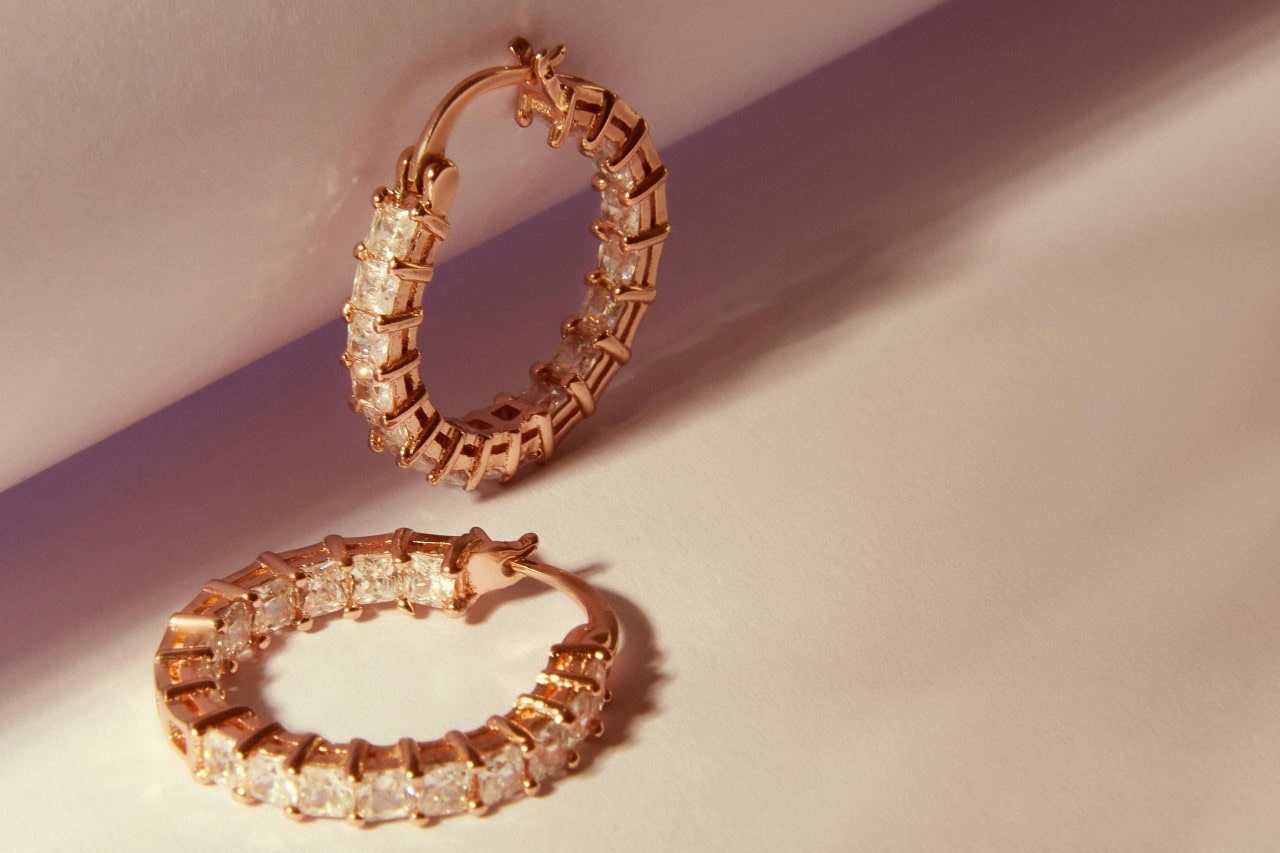 Diamond and yellow gold hoop earrings. Diamond and yellow gold hoop earrings.