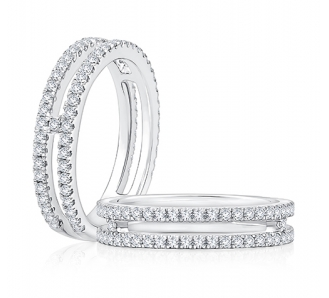 Two Kyle wedding bands from Fire & Ice displayed next to each other, available at Rogers Jewelry Co.