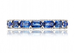 A TACORI Classic Crescent wedding band adorned with sapphires, available at Rogers Jewelry Co.