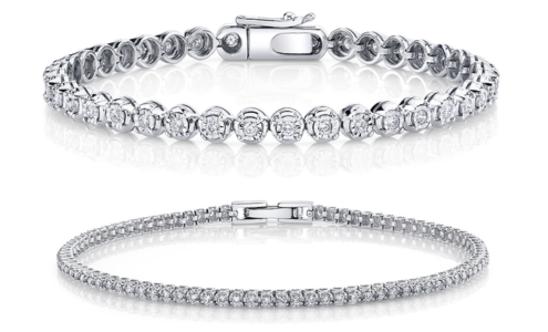 Two elegant tennis bracelets featuring differently sized diamonds, both available at Rogers Jewelry Co. Two elegant tennis bracelets featuring differently sized diamonds, both available at Rogers Jewelry Co.